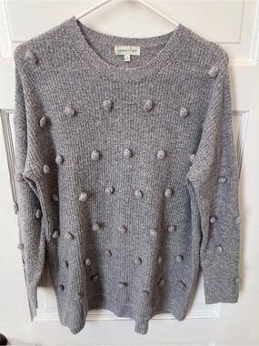 Grace & Lace Gray Pom-Pom Crewneck Sweater